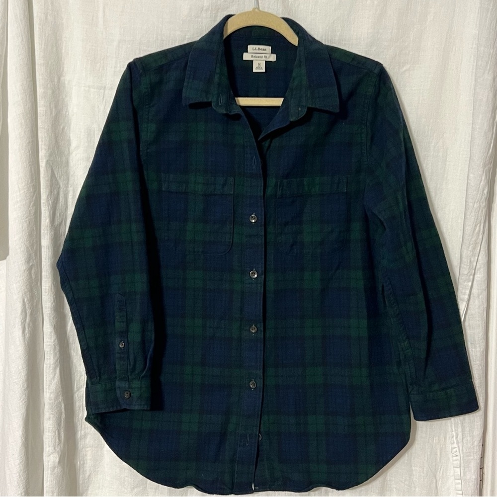 L.L. Bean Green and Blue Plaid Button Down Shirt